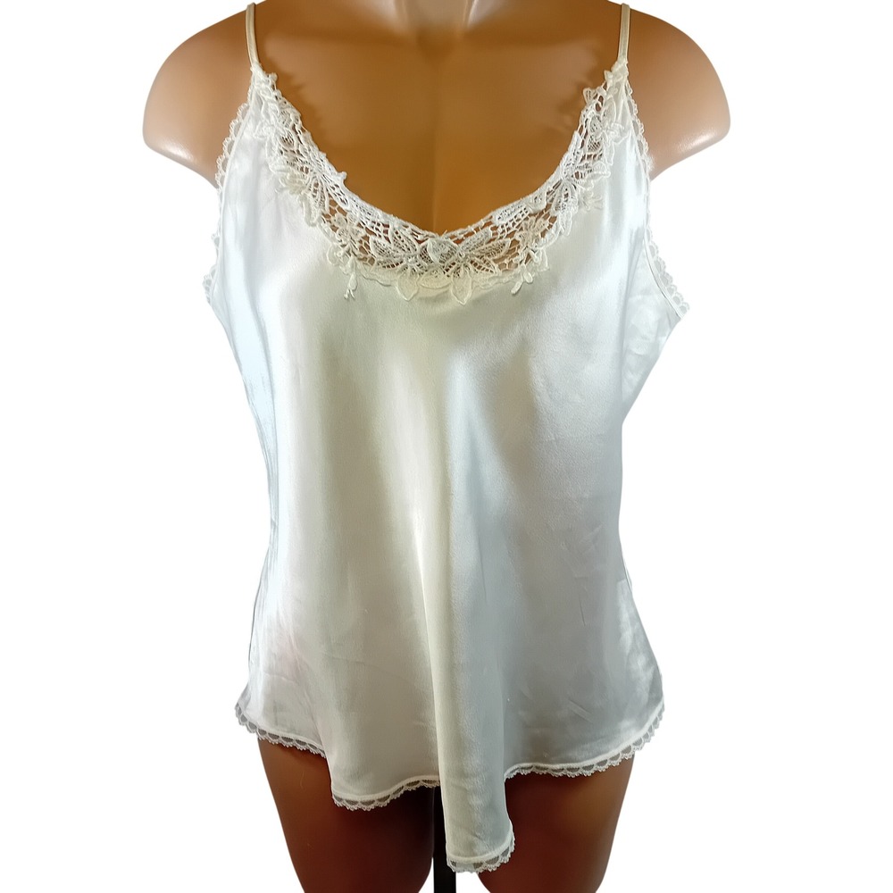 Vintage 80s 90s Vanity Fair Camisole Bridal Satin Lace Coquette Cottage Retro L
